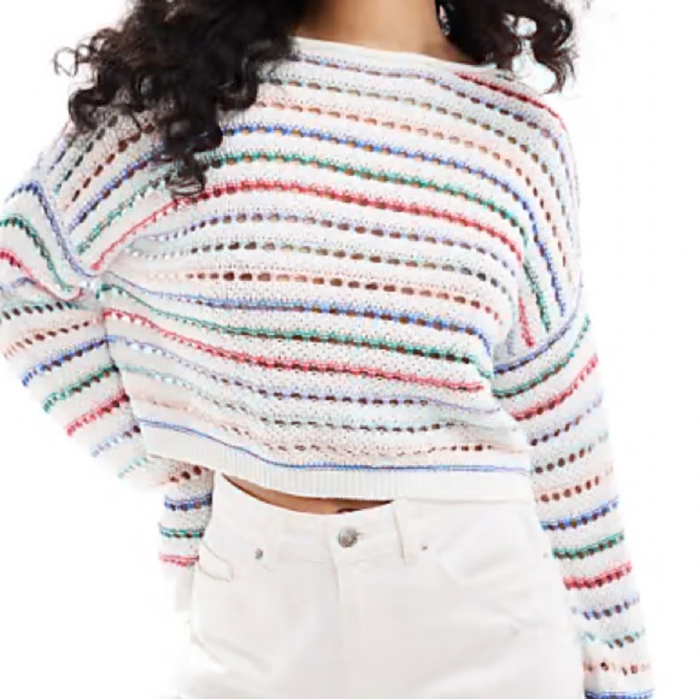 Hollister striped multicolor crochet sweater